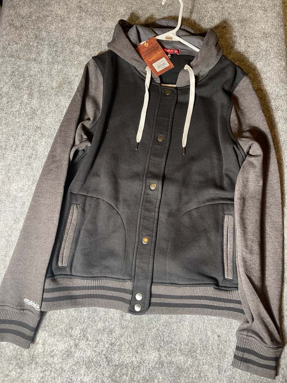 Mitchell & Ness Varsity Hoodie Snap-Up Jacket Black and Grey